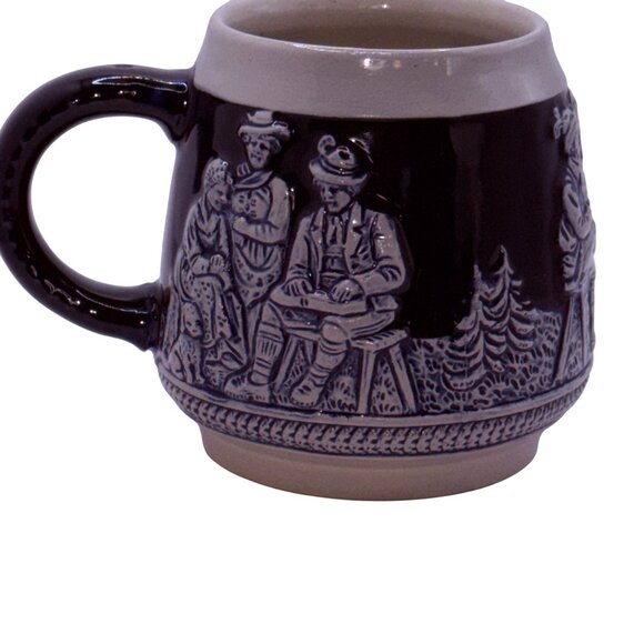 Vintage German Style Stoneware Beer Stein Mug Blue Gray Relief Tavern Scene 1970 - Picture 4 of 7